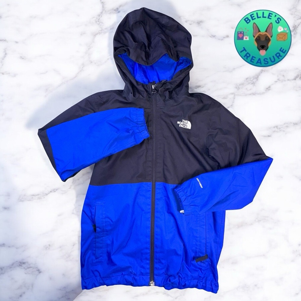 The‎ North Face Rain Jacket Boys Medium Soft Shell Black Blue Hooded Winter Coat